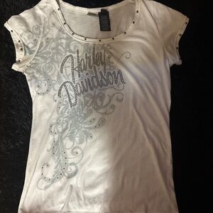 Harley-Davidson White and Gray Women's Short Sleeve Tee